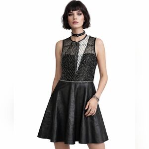 Yigal Azrouël Designer Lambskin Leather Zip-Together Dress Set Mesh Top Skirt 8